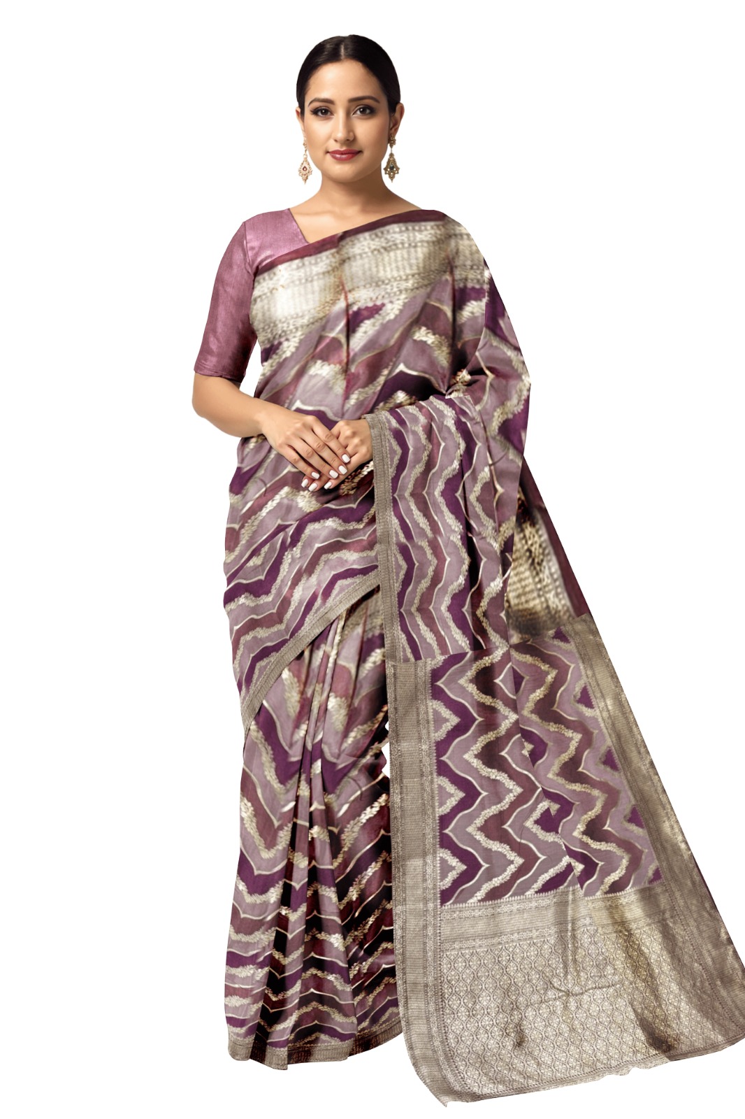 Pure Silk Moonga Designer Saree with Golden Floral Weave & Contrast Pallu – Elegant Banarasi-Inspired Saree