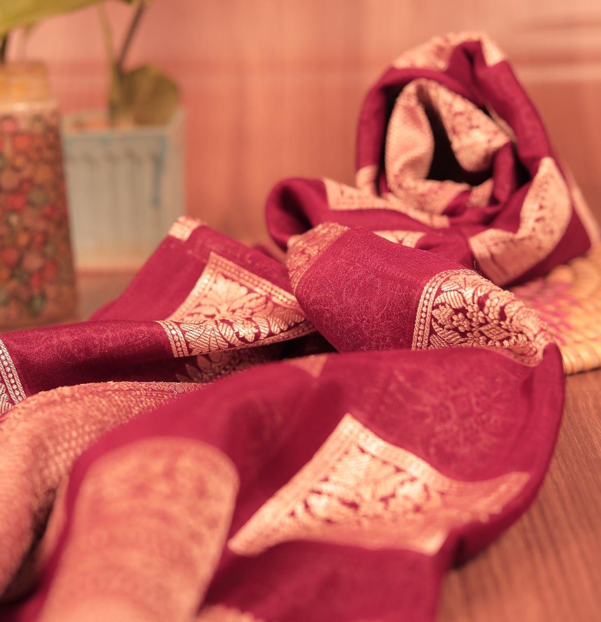 MAROON CHIFFON SILK DUPATTA