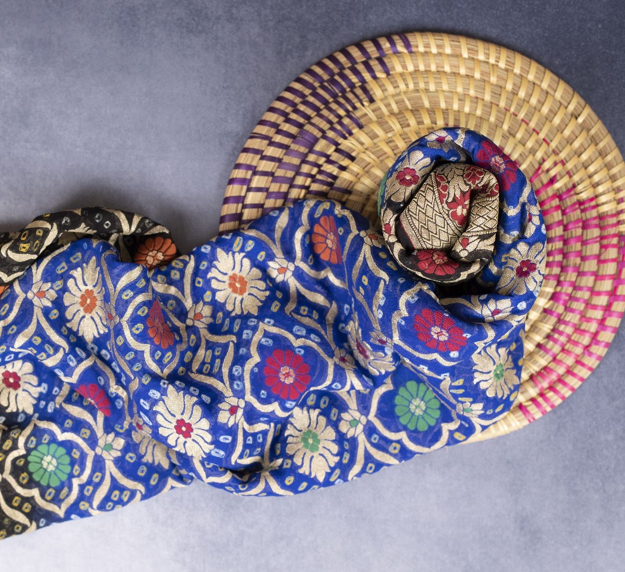 EXQUISITE BLUE AND BLACK BANDHANI SILK DUPATTA