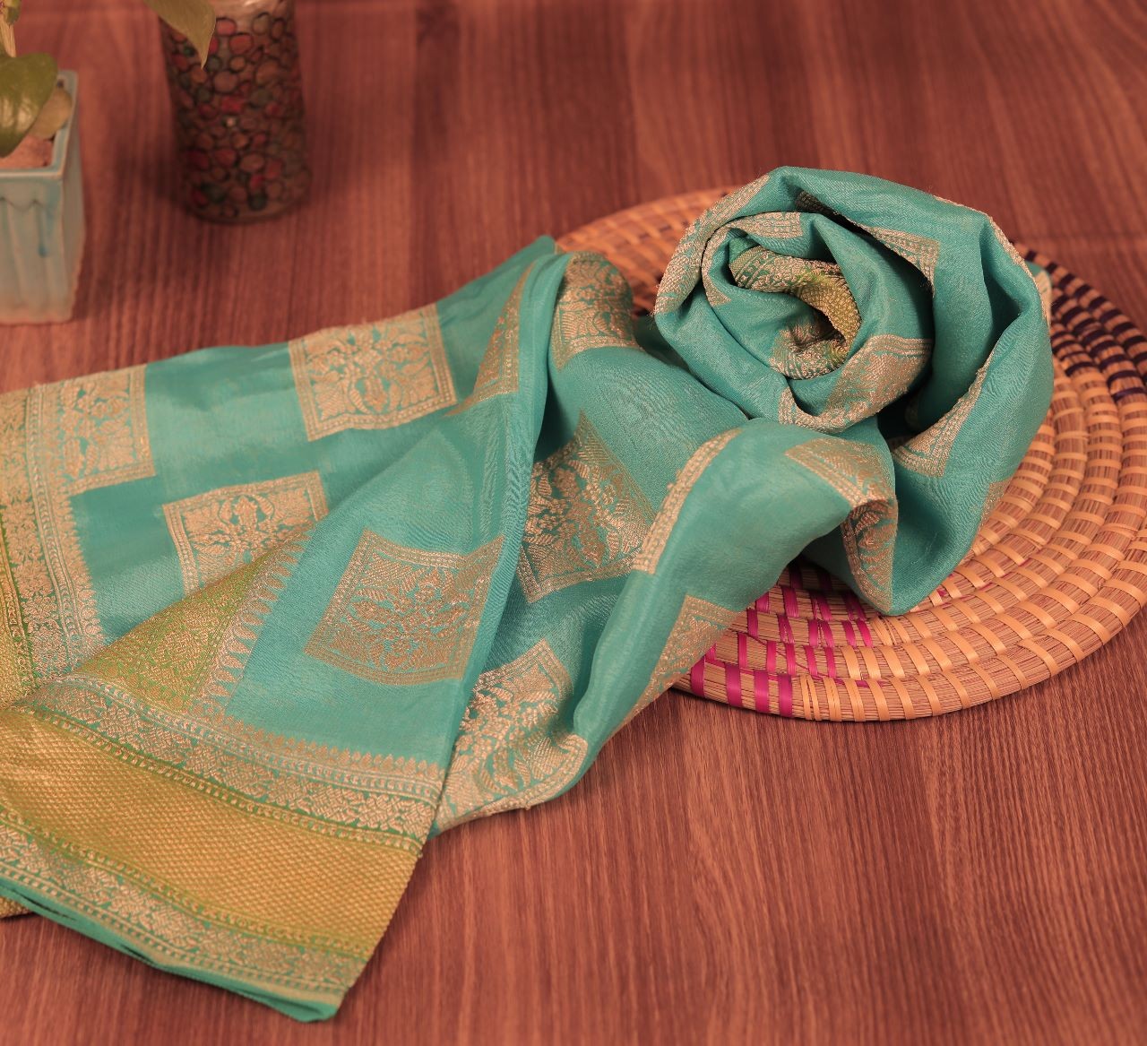 SKY BLUE CHIFFON SILK DUPATTA