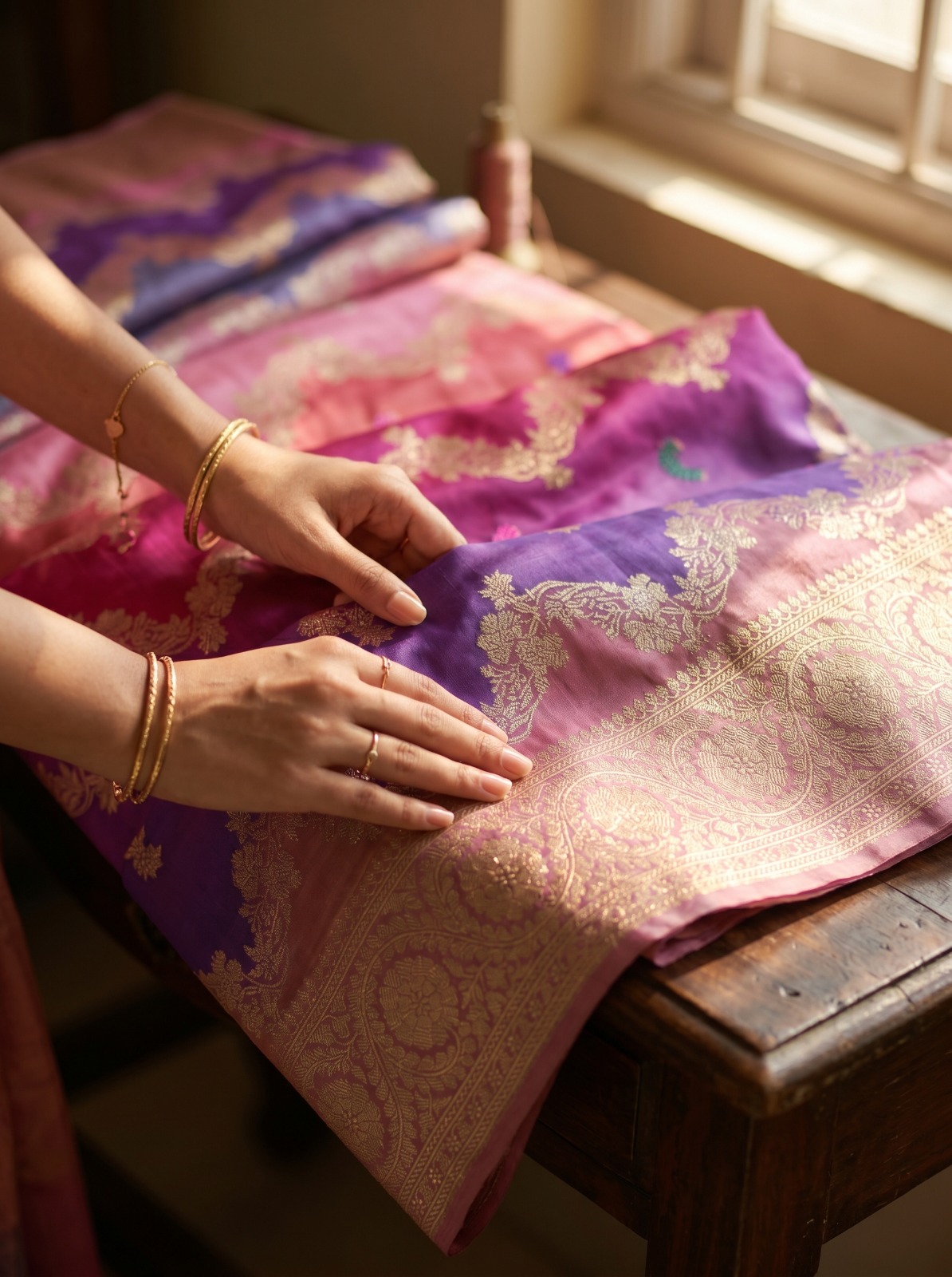 An authentic Pure Banarasi Rangkat Katan Silk Saree from Silk Khazana
