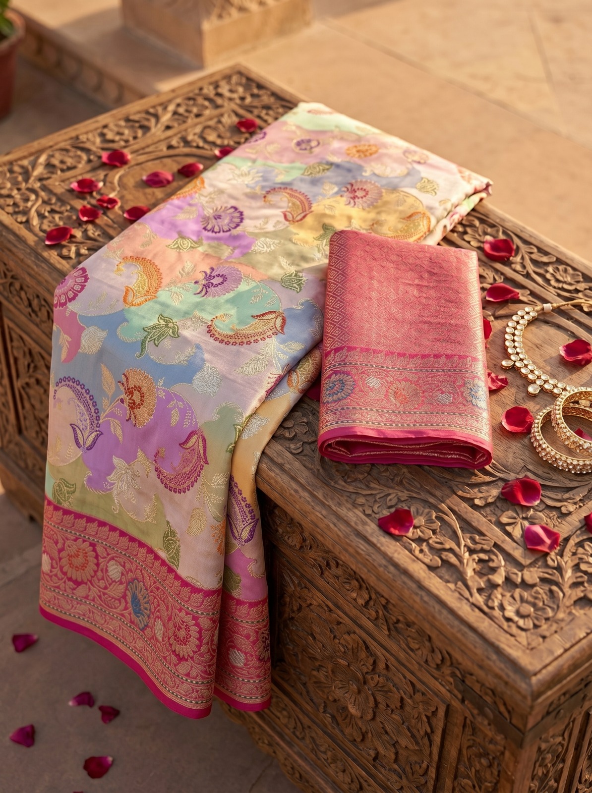 Banarasi moonga silk saree pallu