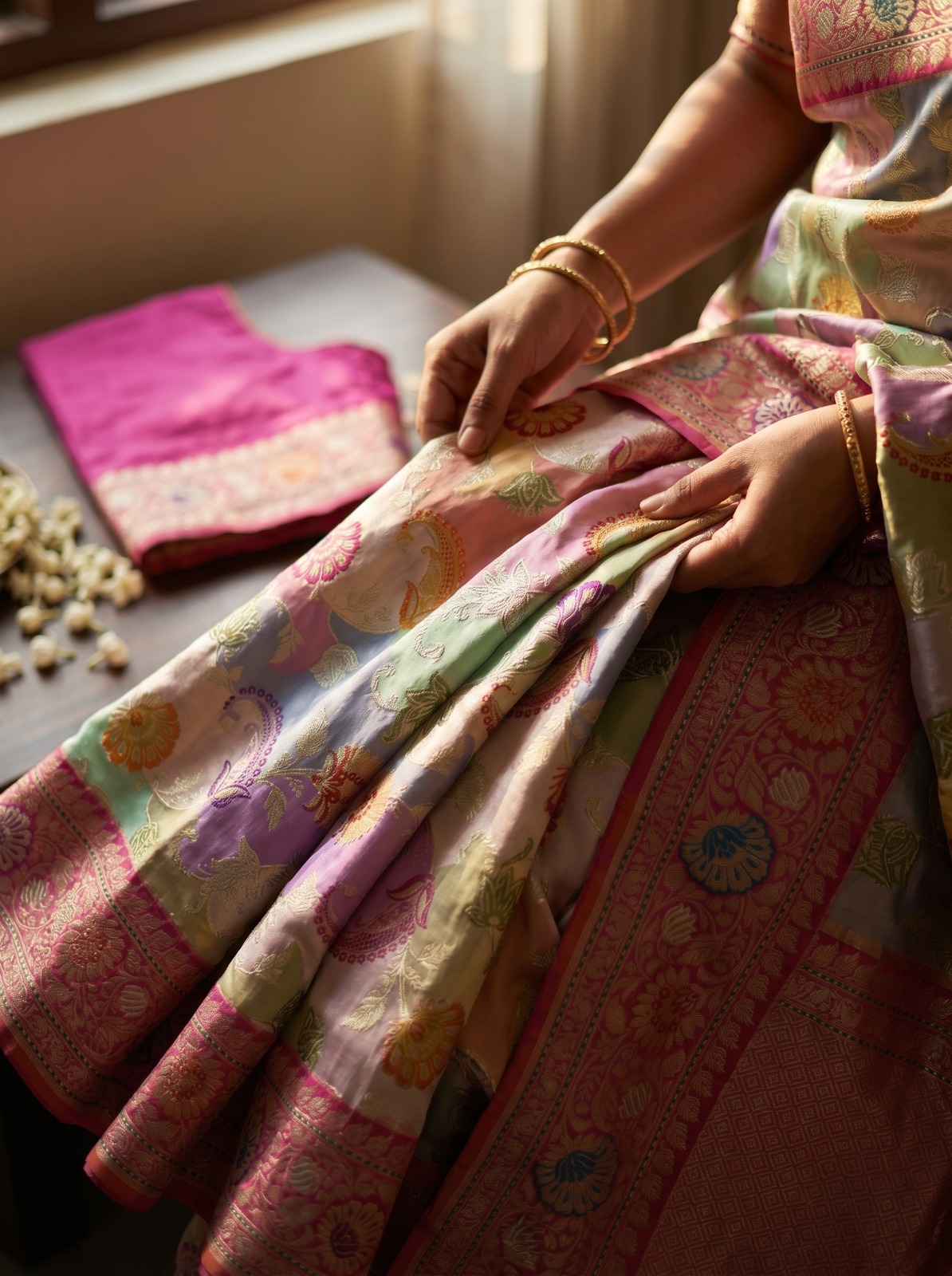 Saree pleats detailed look