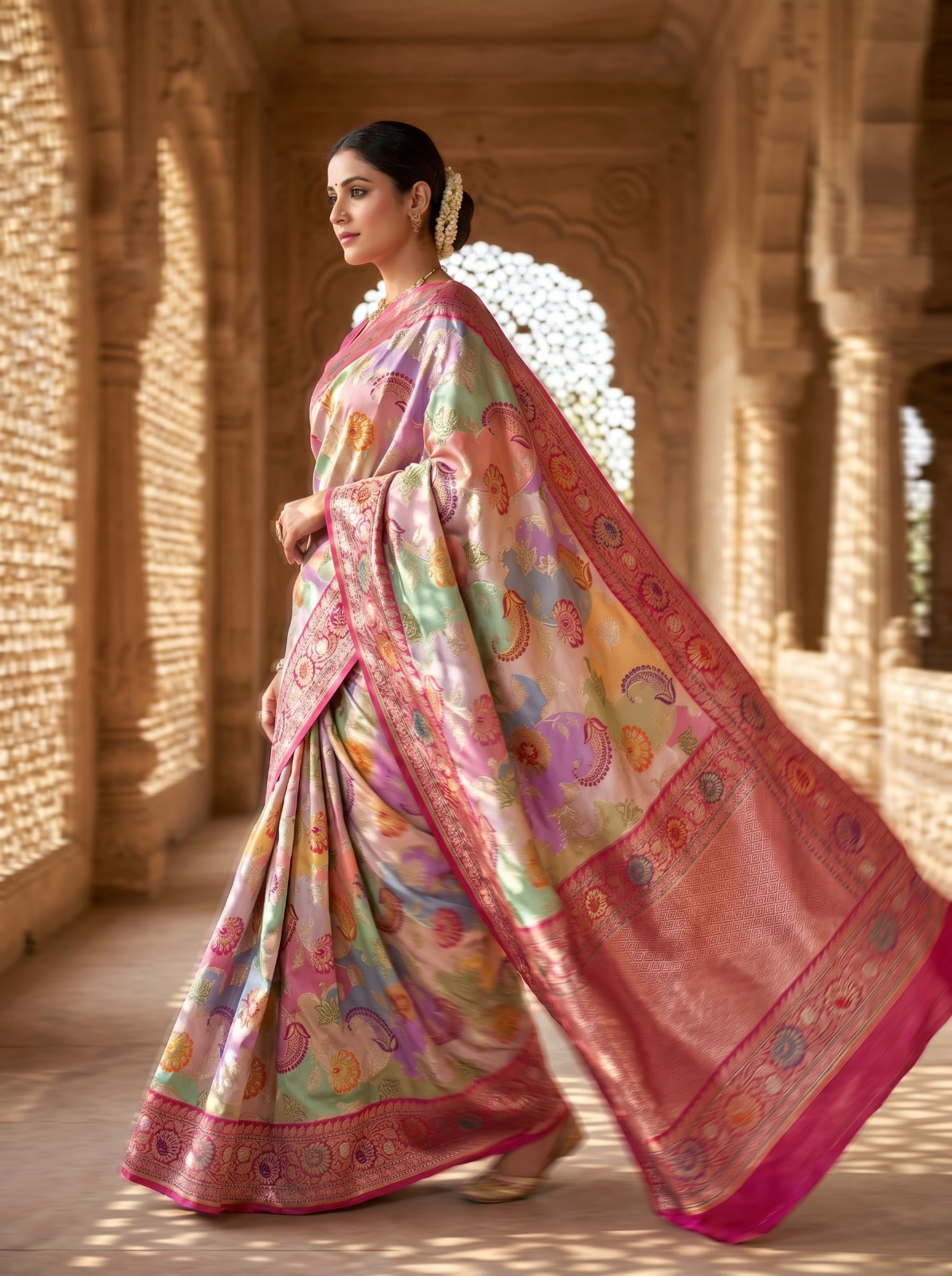 Saree drape showing the intricate motifs