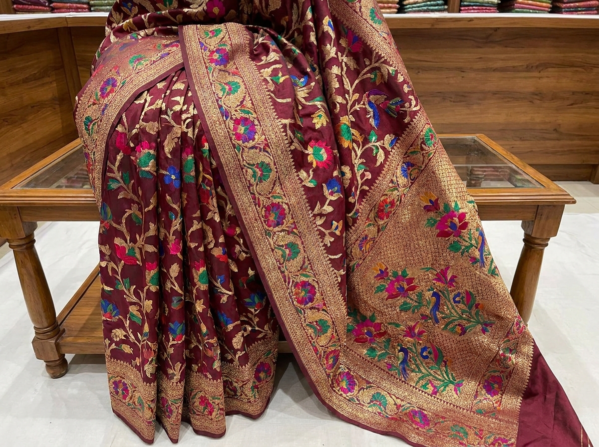 Meenakari Banarasi saree colorful zari