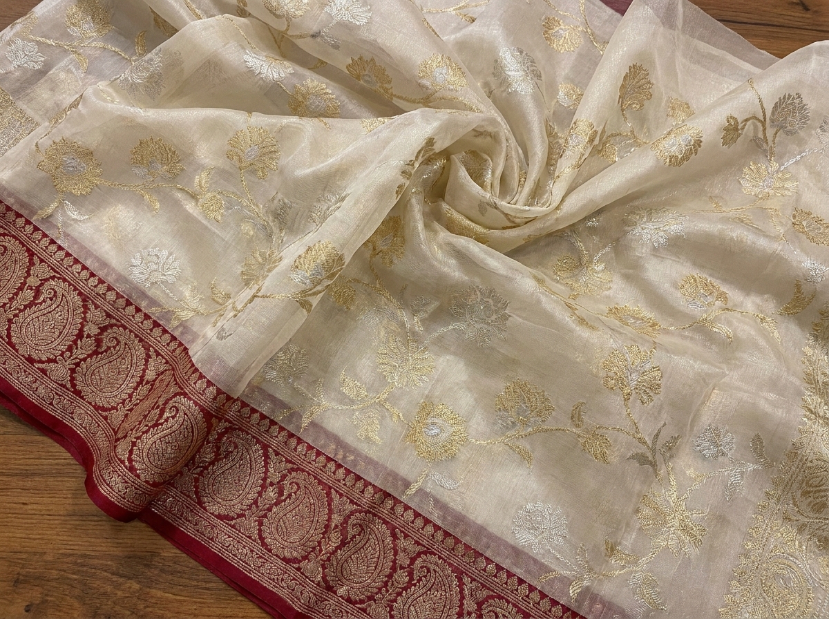 Organza Kora Banarasi saree lightweight