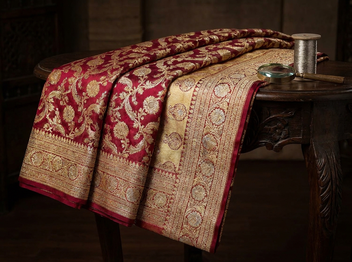Pure zari work on original Banarasi saree by Silk Khazana