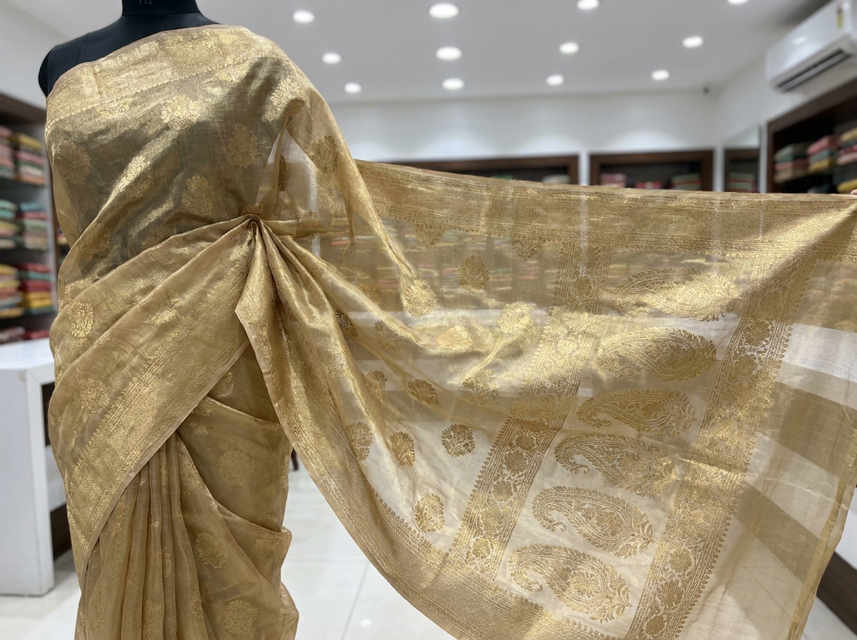 Tissue Banarasi saree gold shimmer