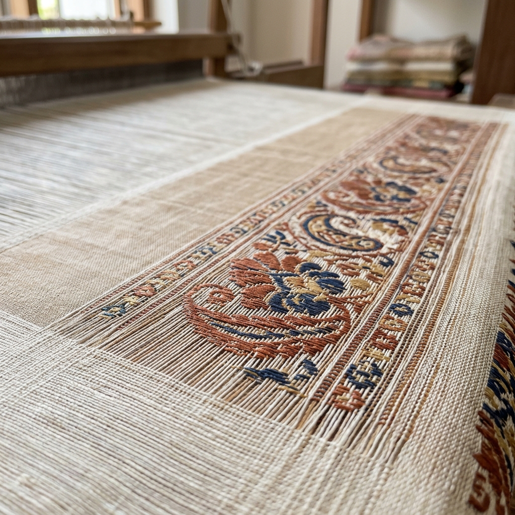 Clean reverse side of a handwoven Chiniya silk saree