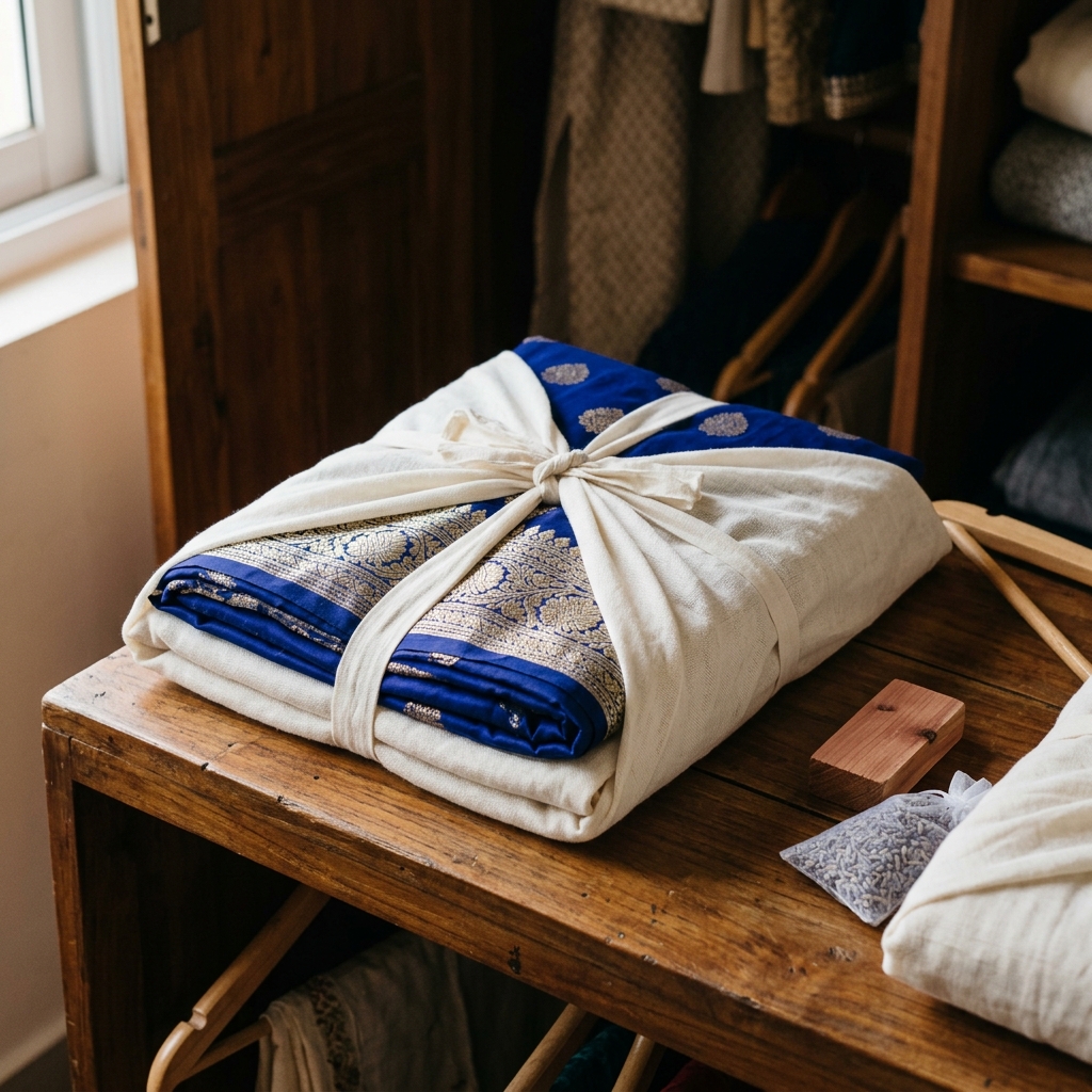 Storing a Banarasi Silk Saree wrapped in muslin cloth