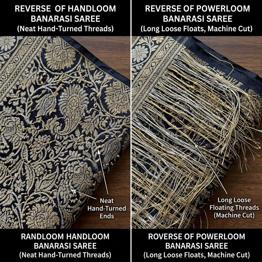 Handloom vs Powerloom Saree Reverse Side