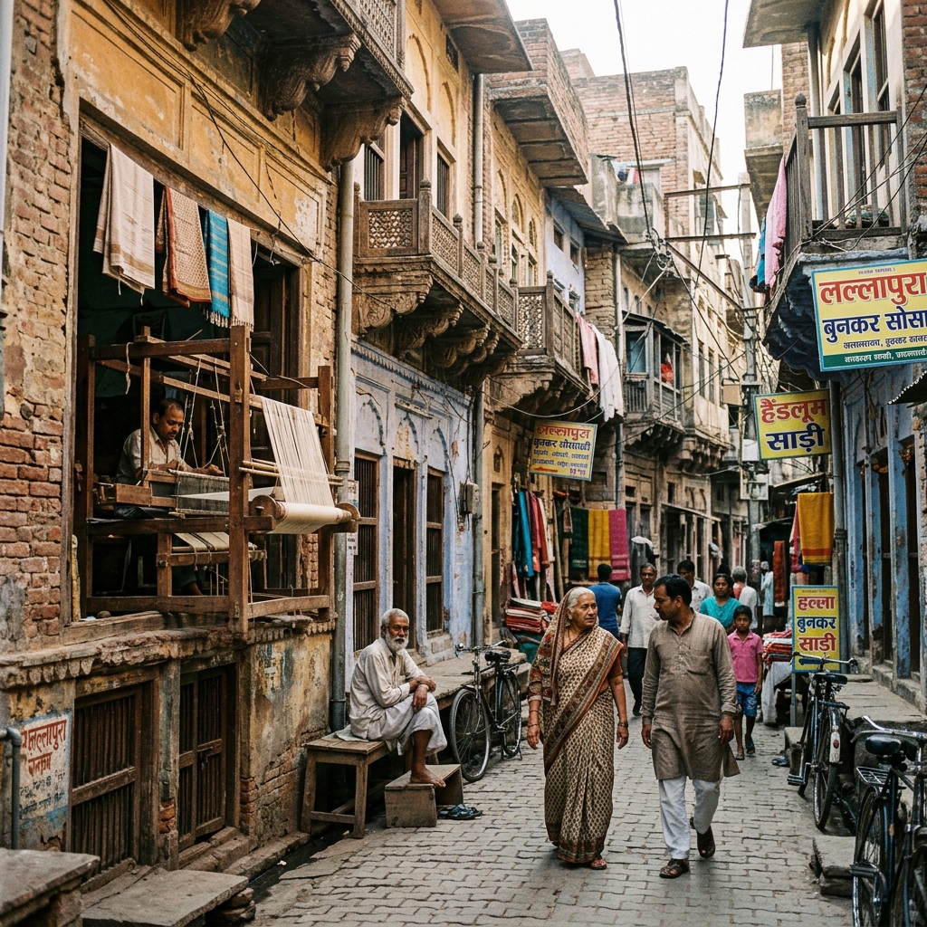 A street in the Lallapura weavers' colony, a heartland of Banarasi silk