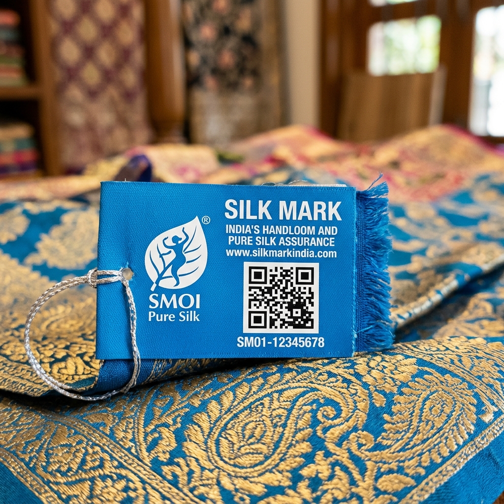 Silk Mark Certification Tag on a Banarasi Saree