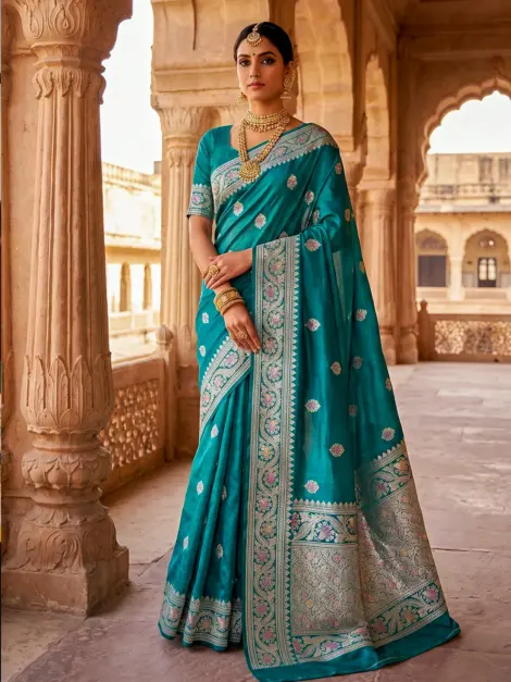 Pure Katan Mashru Banarasi Silk Saree in Teal Blue