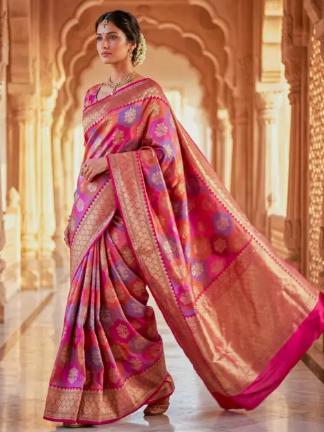 Pure Moonga Banarasi Silk Saree in Pink