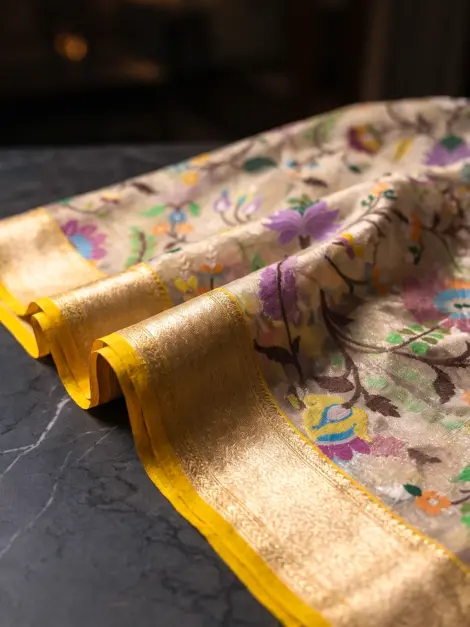 Authentic Pure Katan Mashru Silk Saree by Silk Khazana