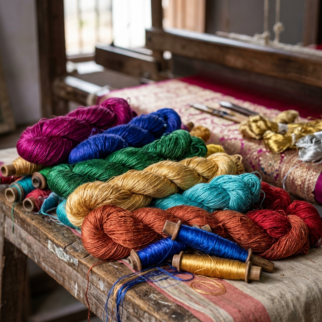 Premium quality, pure Katan silk threads used for weaving Banarasi sarees